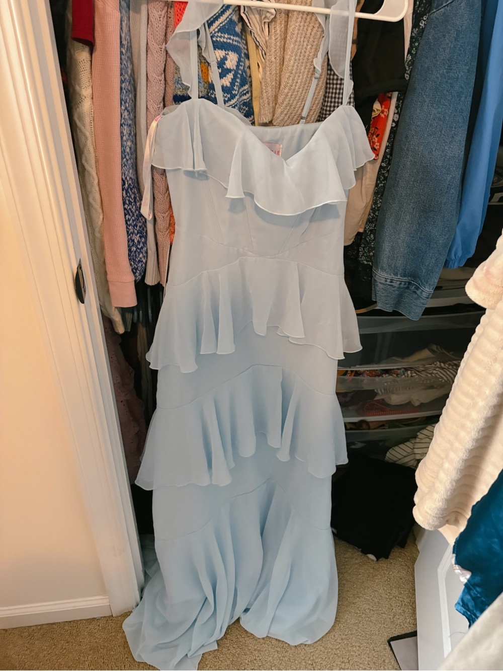 Azazie Light Blue Ruffle Tiered Maxi Dress